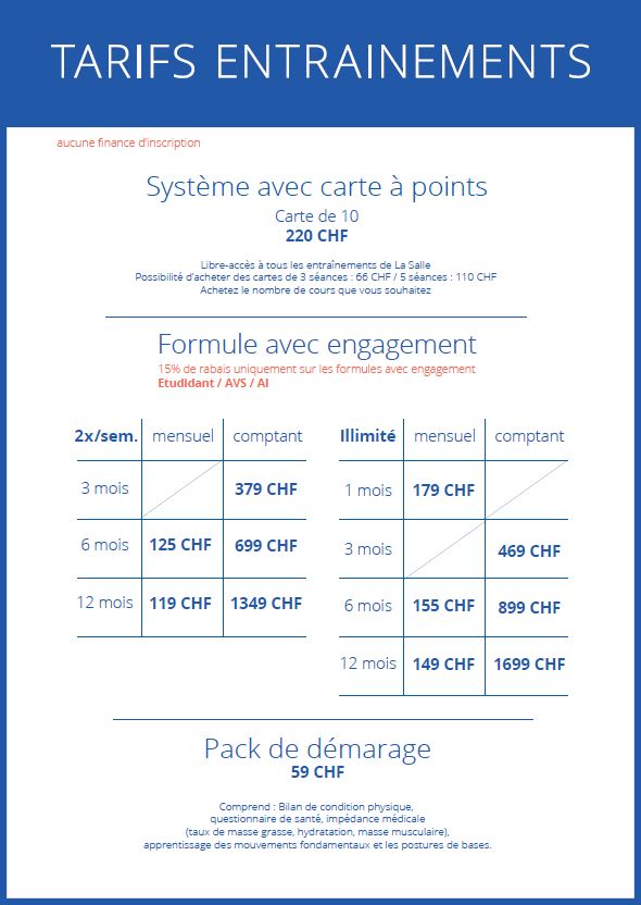 tarifs la salle cross training